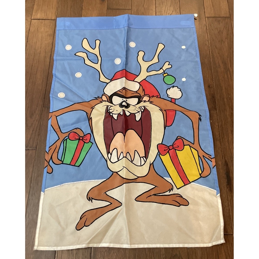 Vintage Taz  Looney Tunes Tasmanian Devil‎ Christmas 28 X 44 Outdoor Flag 1996